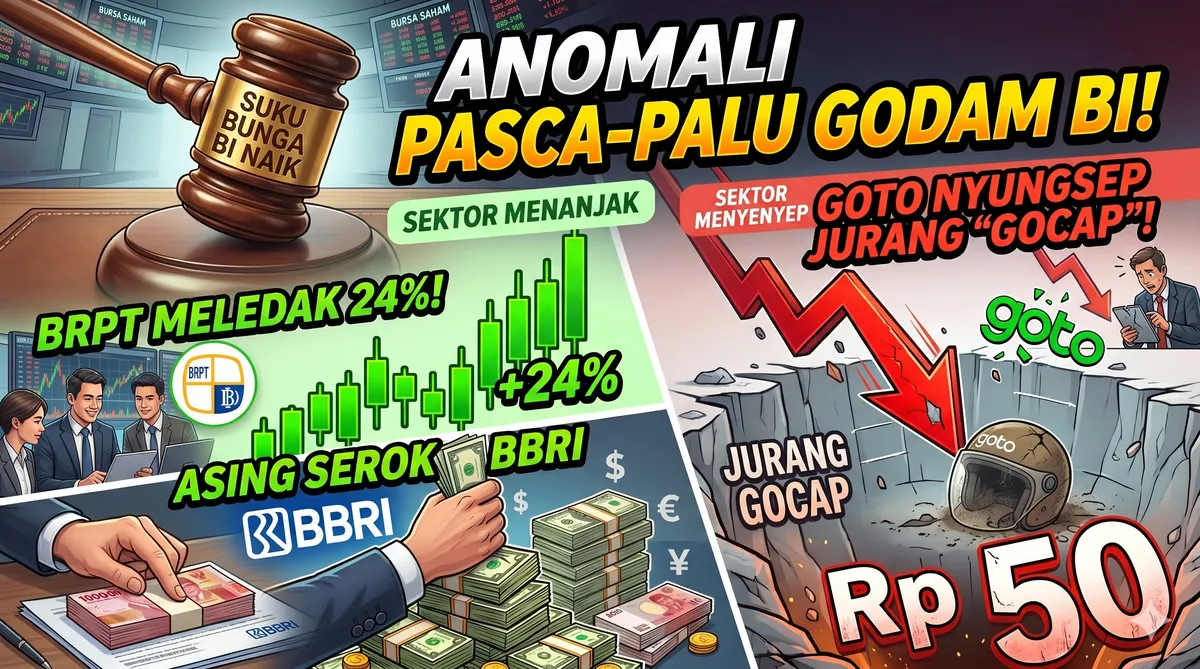 Anomali Pasca-Palu Godam BI: Saham BRPTMeledak 24%, Asing Serok BBRI Saat GOTO Nyungsep Ke Jurang "Gocap"
