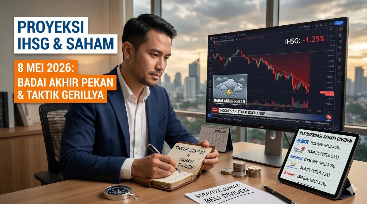 Proyeksi IHSG dan Rekomendasi Saham 8 Mei 2026 : Badai Akhir Pekan dan Taktik Gerilya di Saham Dividen