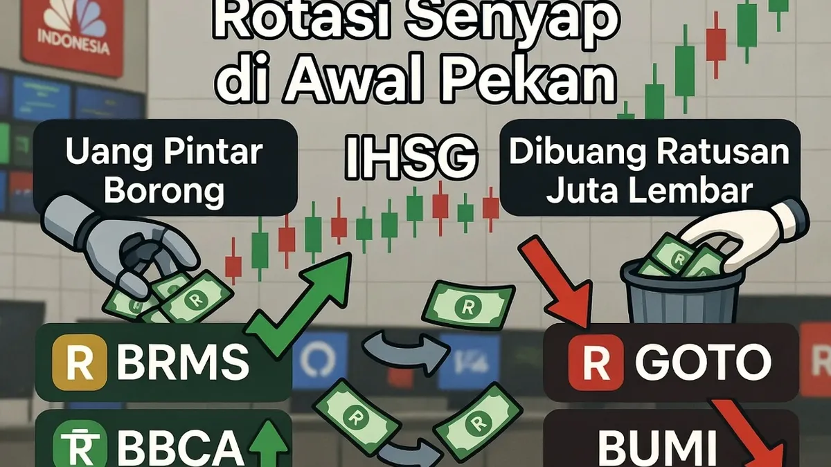 Rotasi Senyap di Awal Pekan: Uang Pintar Borong BRMS dan BBCA, GOTO dan BUMI Dibuang Ratusan Juta Lembar